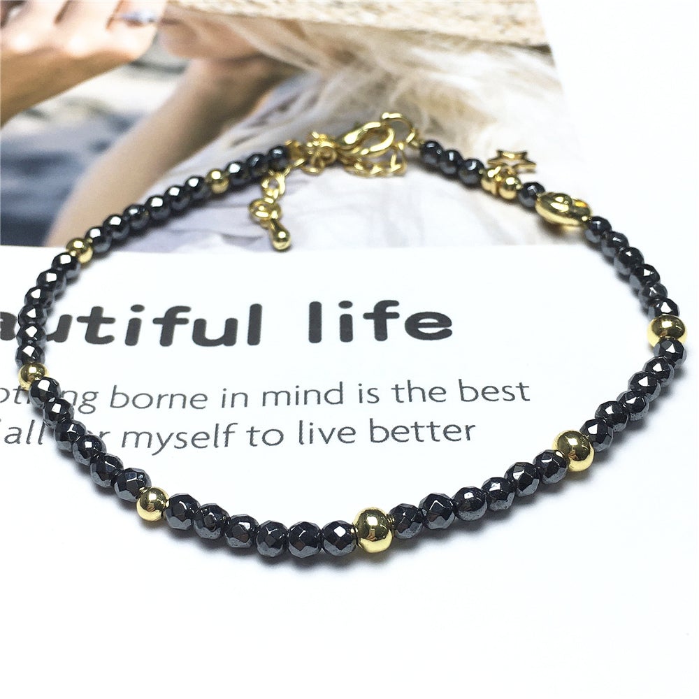 Hematite Gemstone Adjustable Tiny Beads Gemstone Bracelet with Star Charm