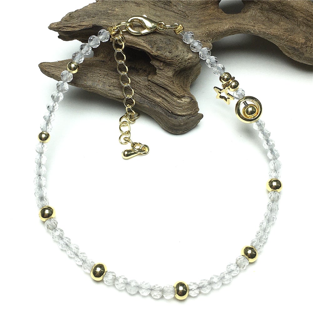 Clear Quartz Gemstone Adjustable Tiny Beads Gemstone Bracelet with Star Charm