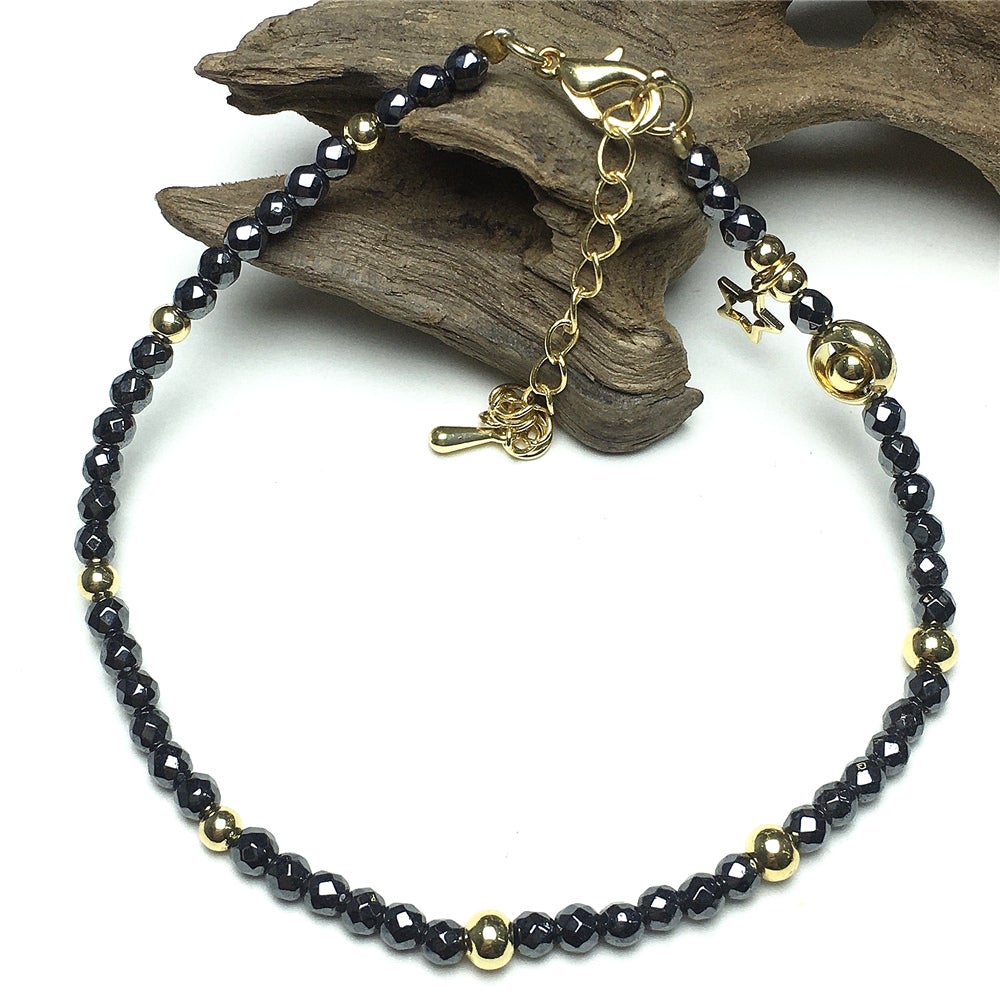 Hematite Gemstone Adjustable Tiny Beads Gemstone Bracelet with Star Charm