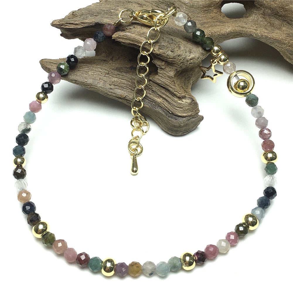 Tourmaline Gemstone Adjustable Tiny Beads Gemstone Bracelet with Star Charm