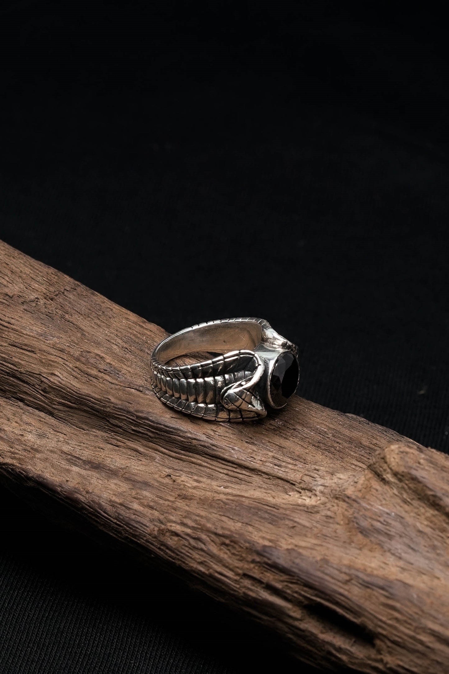 Double Snake Black Onyx 925 Sterling Silver Retro Ring