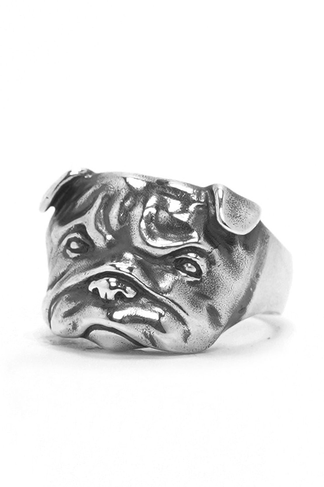 Pit Bull Dog Pug Head Animal Face Ring Retro 925 Sterling Silver