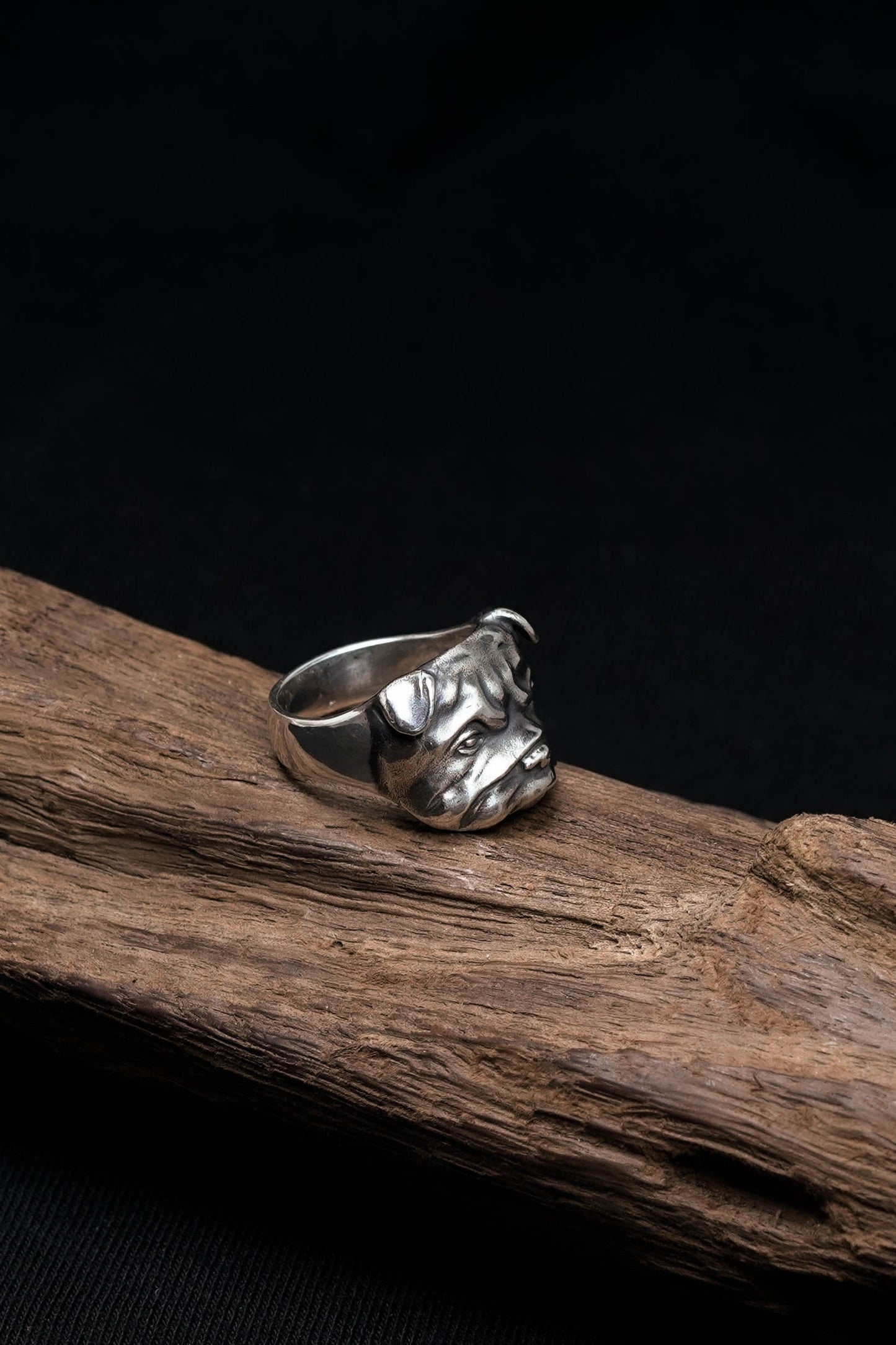 Pit Bull Dog Pug Head Animal Face Ring Retro 925 Sterling Silver