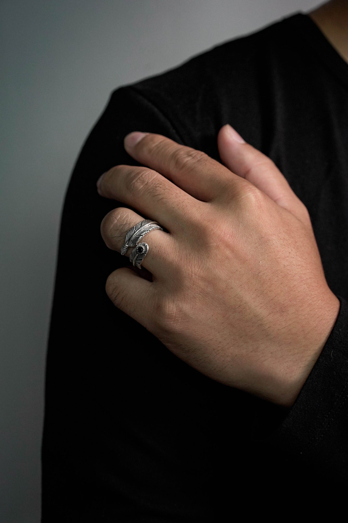 Takahashi Goro 925 Sterling Silver Onyx Feather Ring