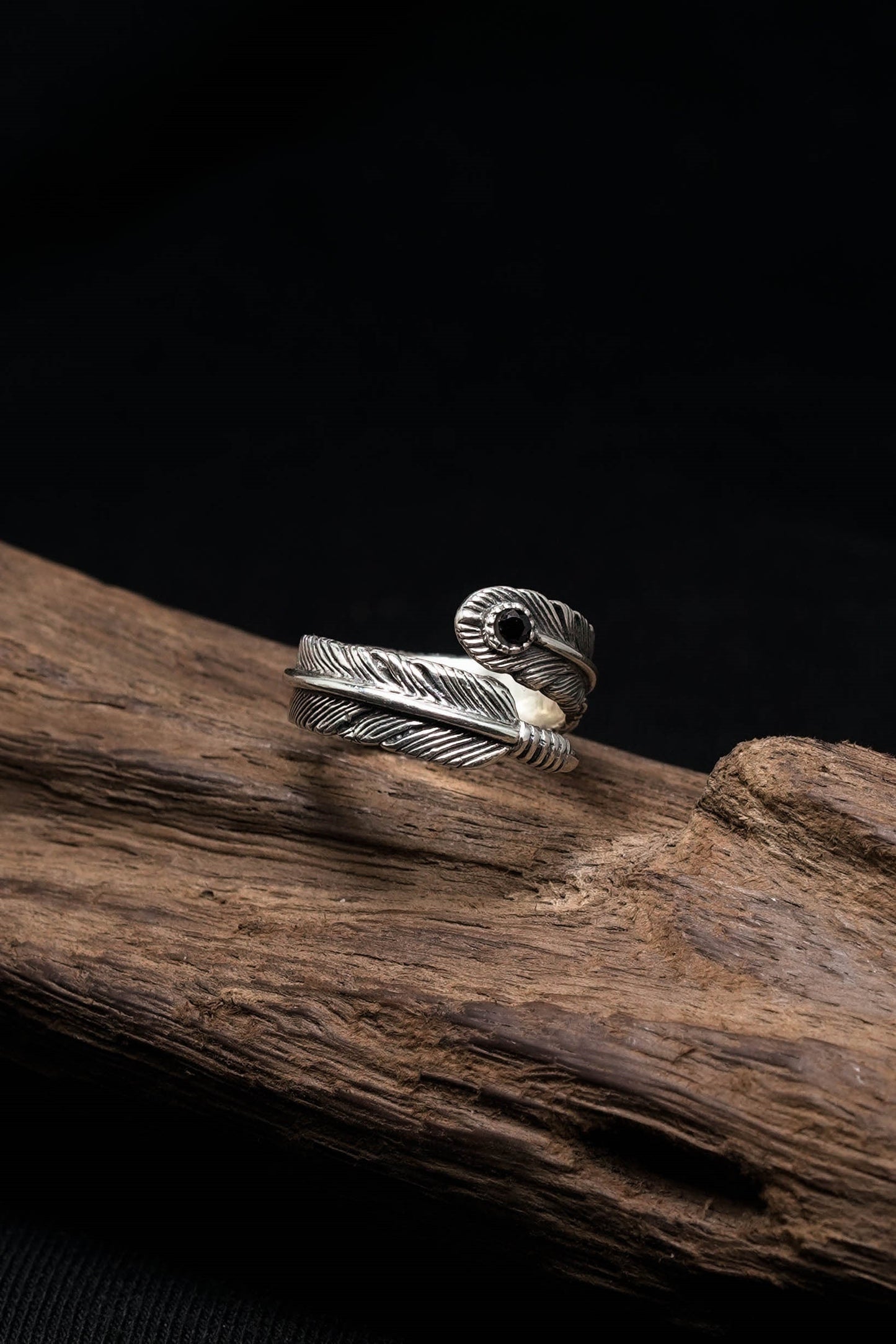 Takahashi Goro 925 Sterling Silver Onyx Feather Ring