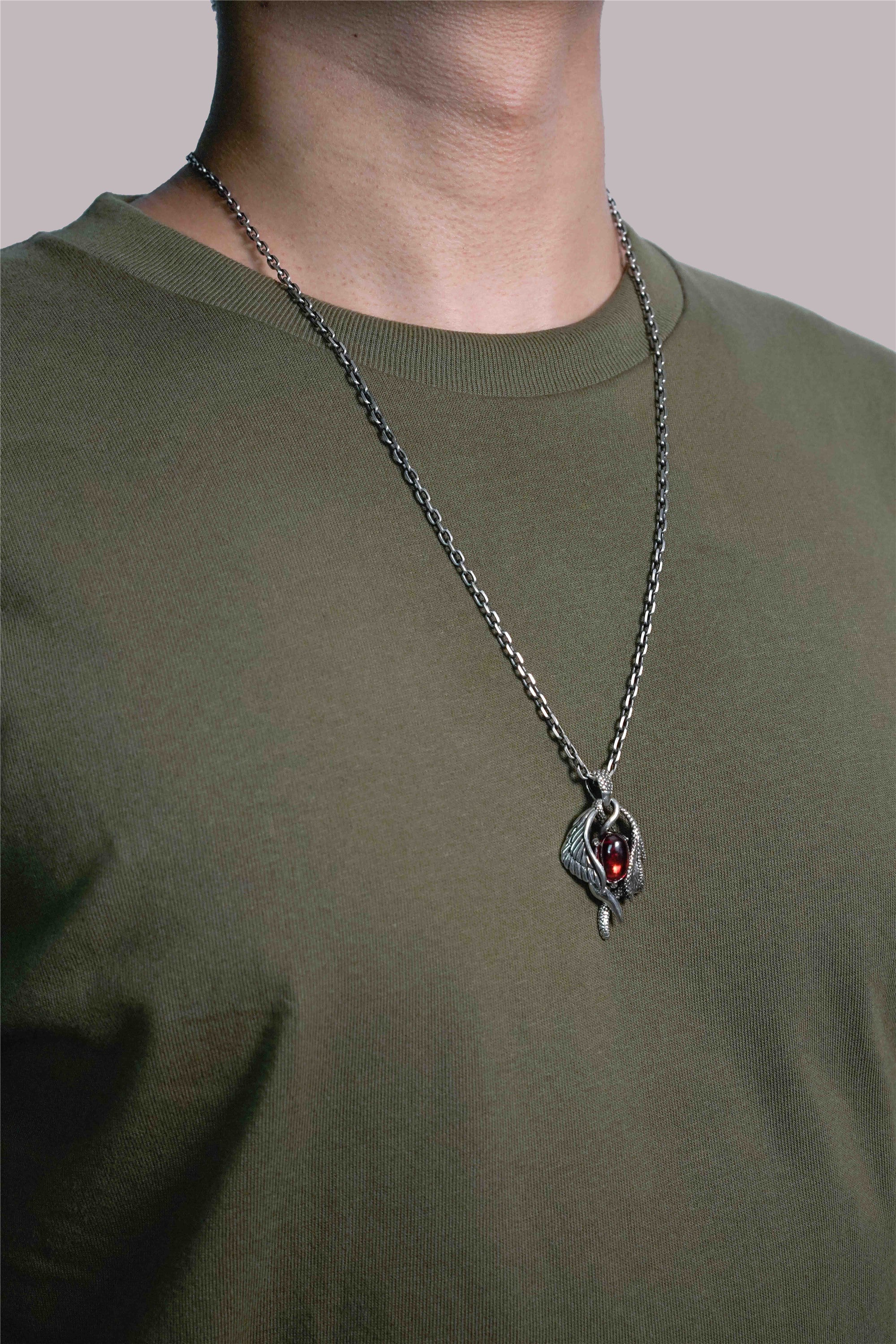 Retro Domineering Dragon Wings Red Zircon Pendant