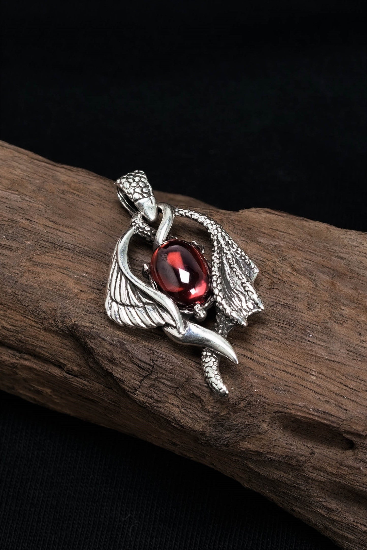 Retro Domineering Dragon Wings Red Zircon Pendant