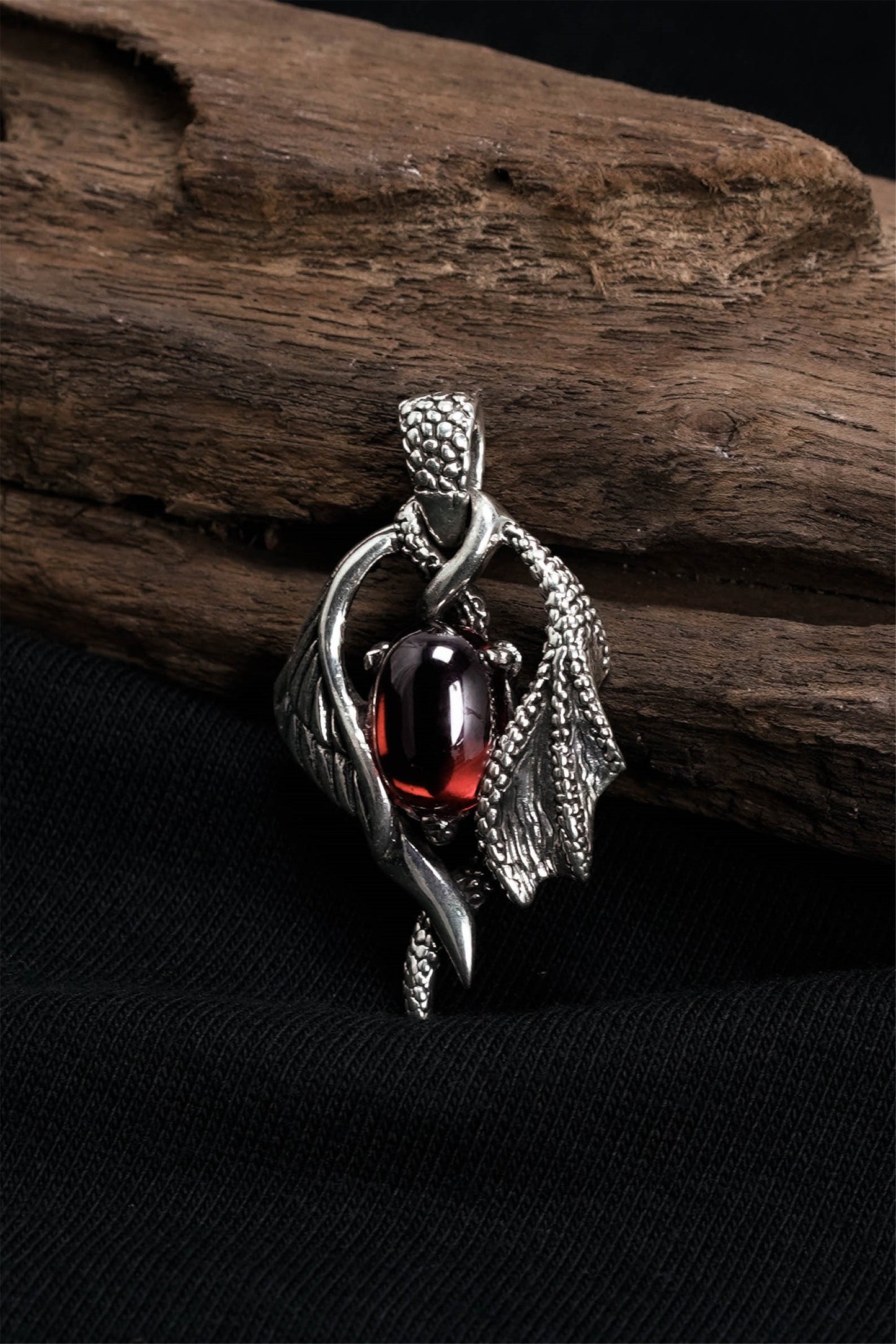 Retro Domineering Dragon Wings Red Zircon Pendant