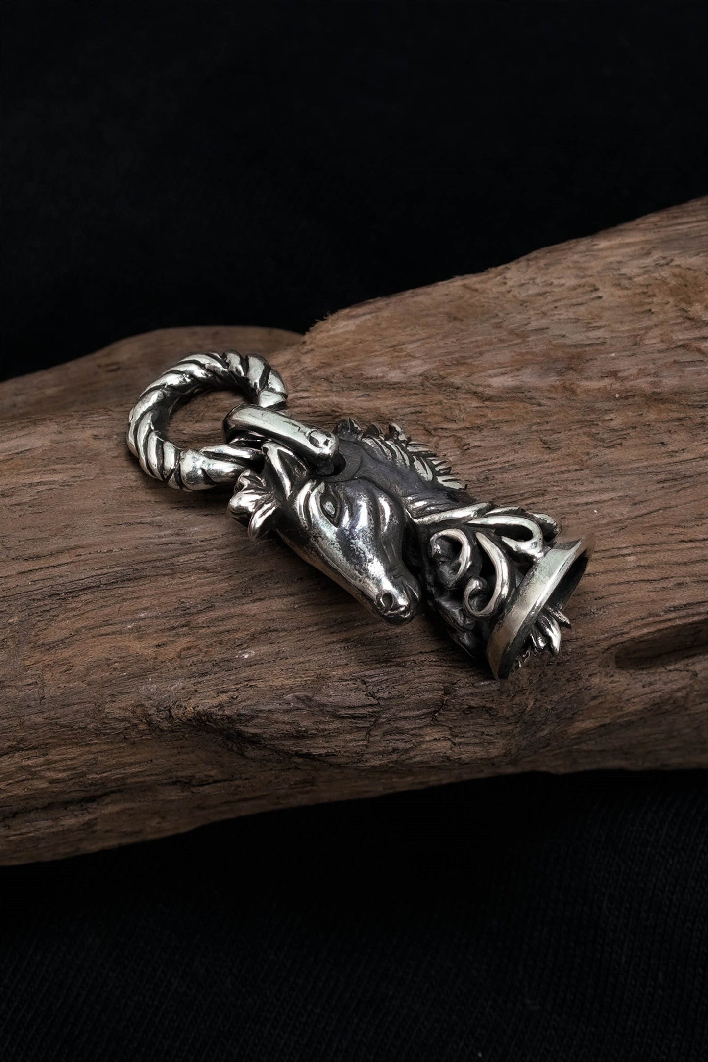 Horse Head Bell Pendant Retro 925 Sterling Silver