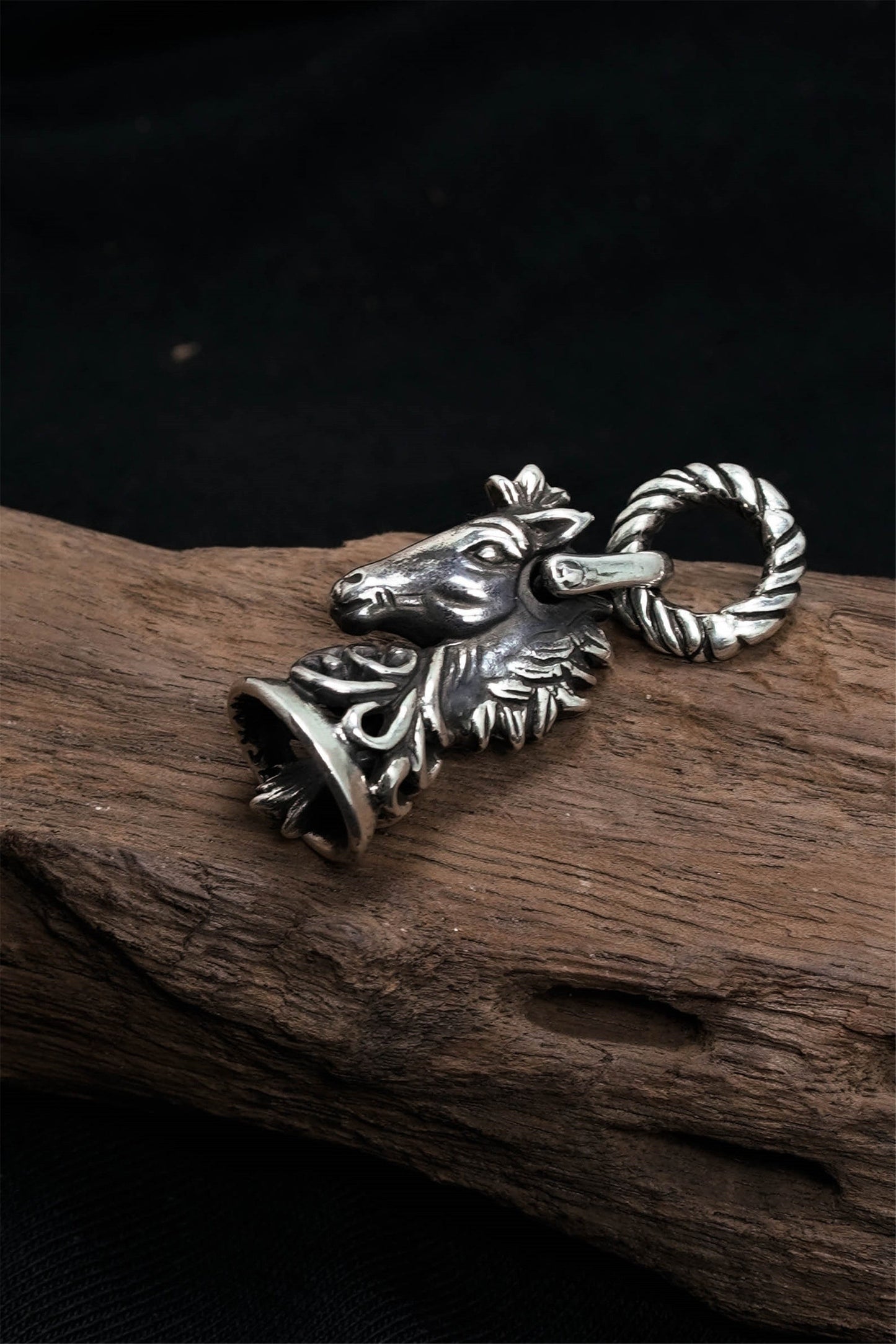 Horse Head Bell Pendant Retro 925 Sterling Silver