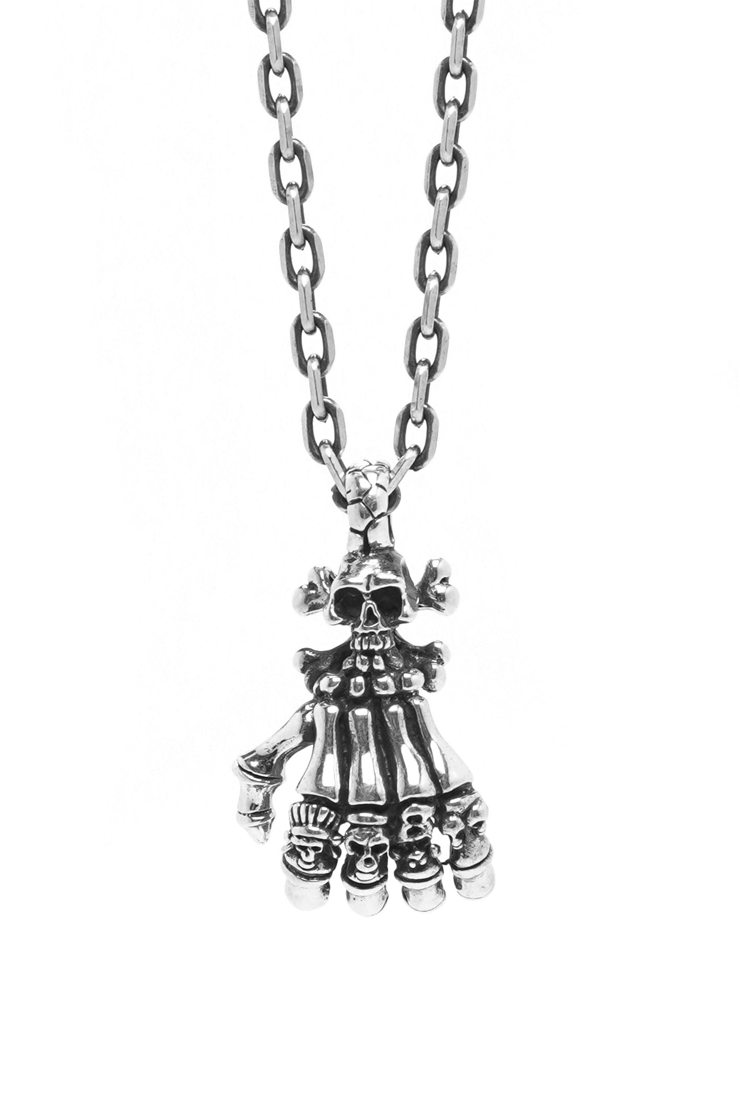 Retro 925 Sterling Silver Skull Hands Pendant