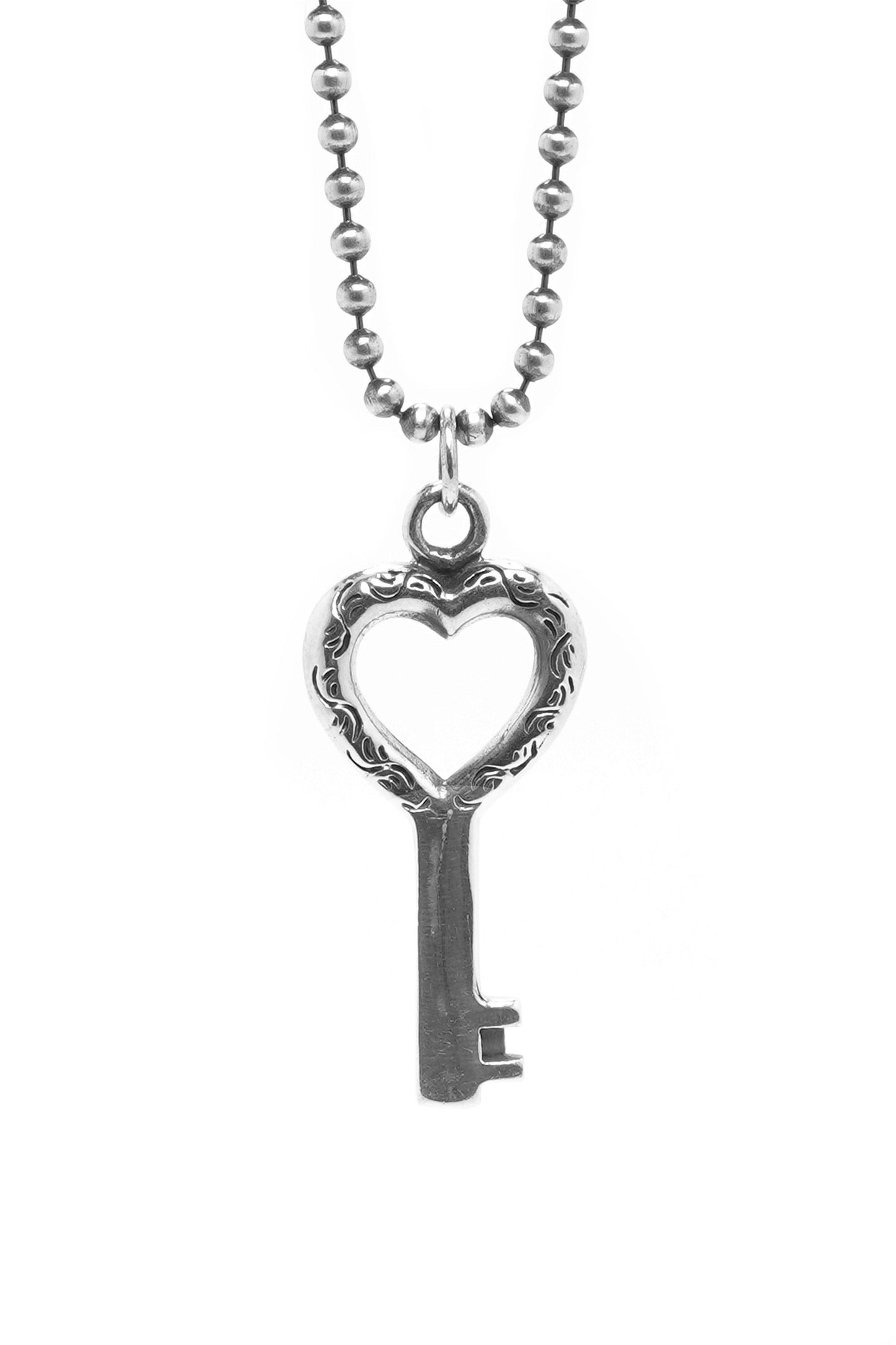 Antique 925 Silver Heart Key Pendant