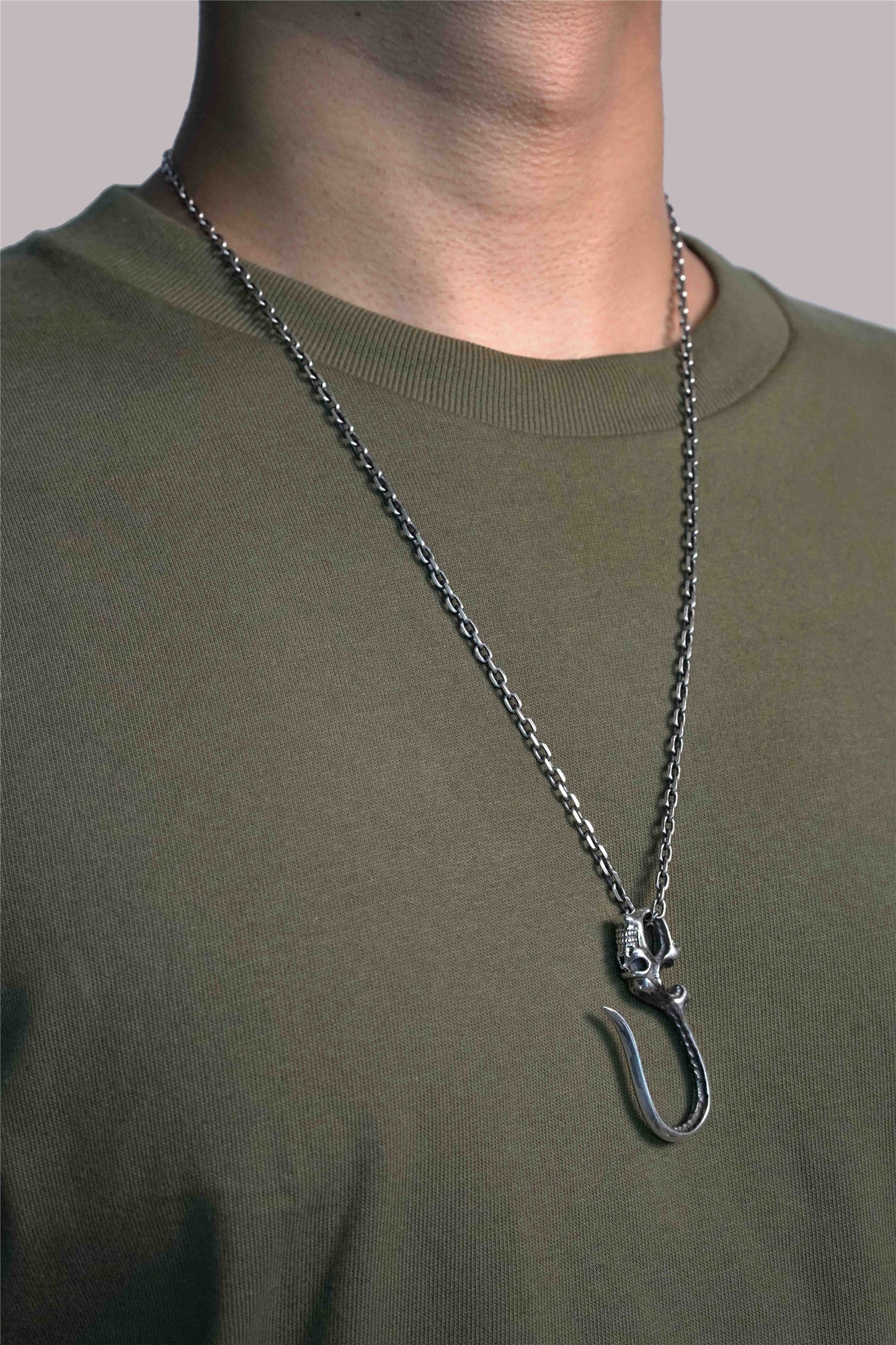 Skeleton Skull Vintage Hook 925 Sterling Silver Pendant
