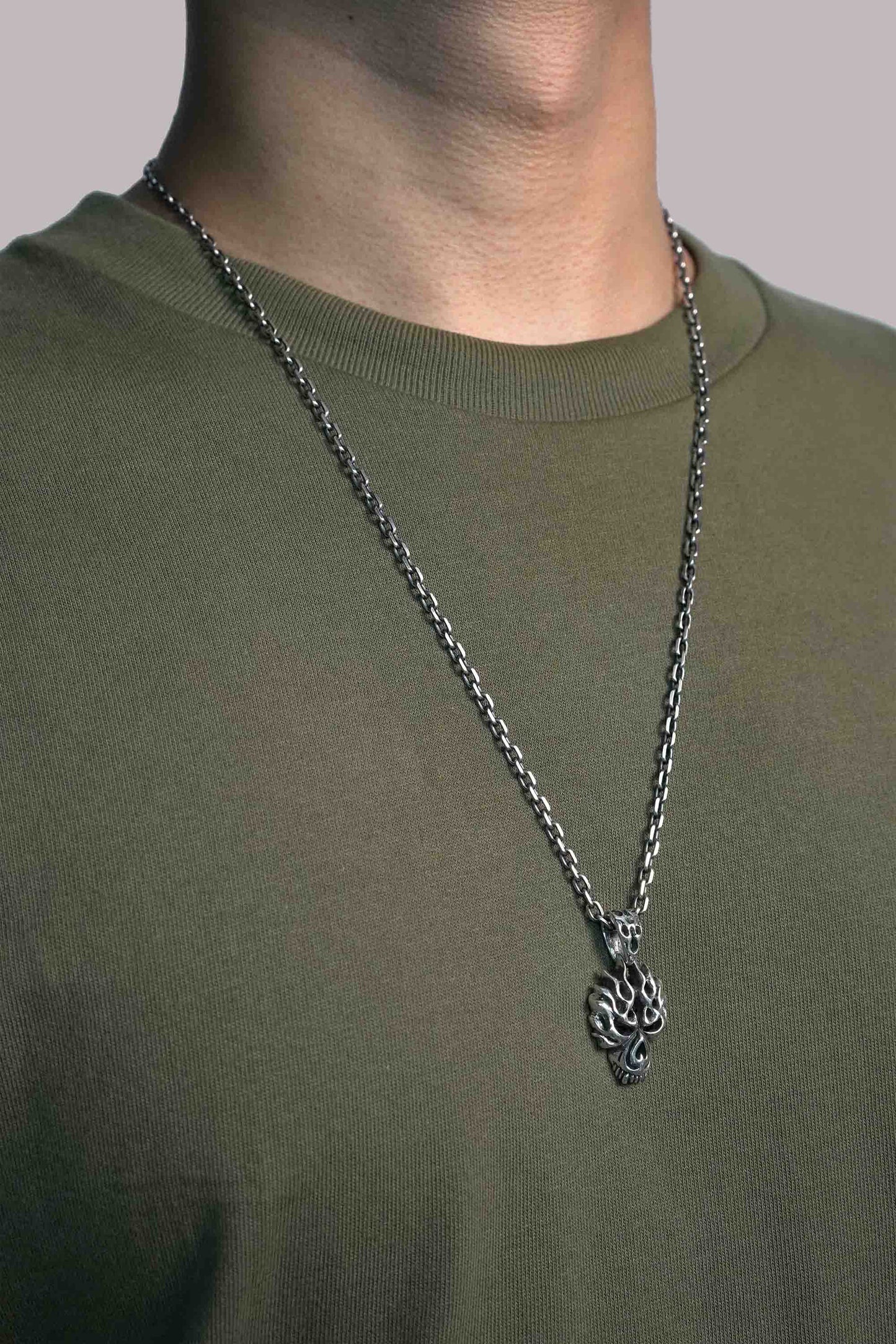 Retro Fire Skull 925 Sterling Silver Pendant