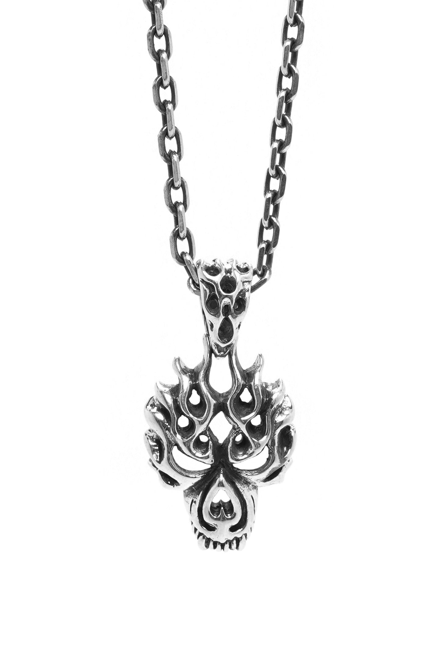 Retro Fire Skull 925 Sterling Silver Pendant