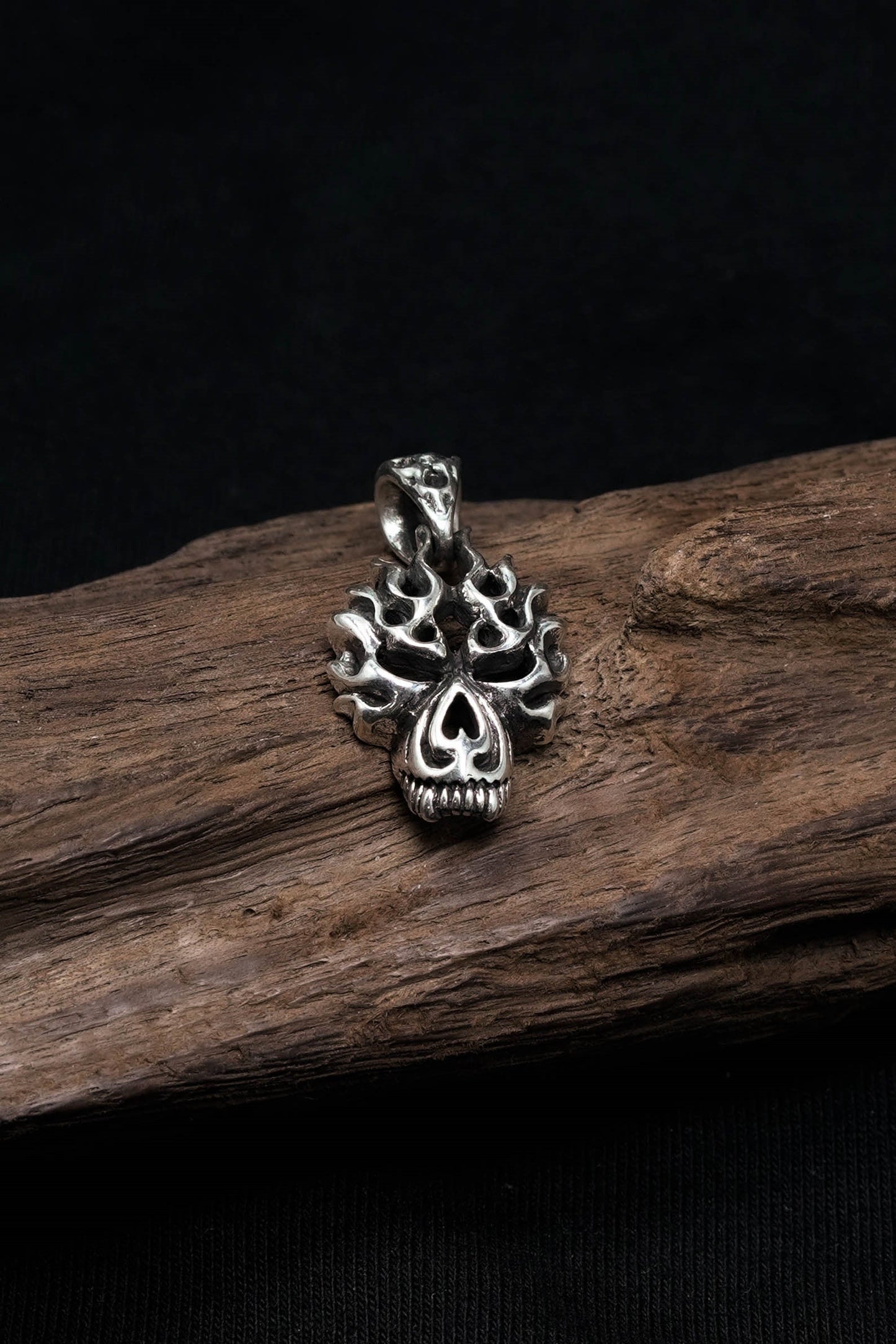 Retro Fire Skull 925 Sterling Silver Pendant
