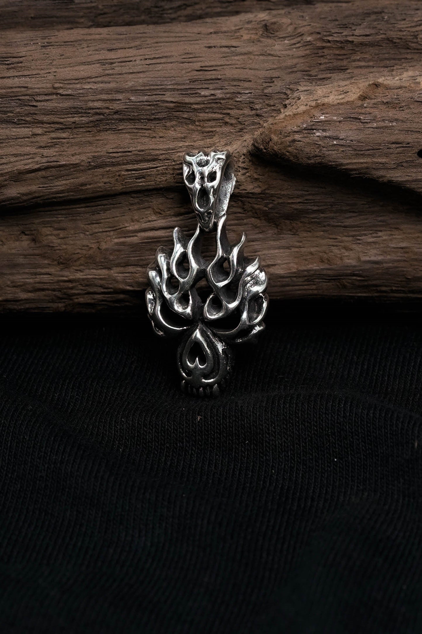 Retro Fire Skull 925 Sterling Silver Pendant