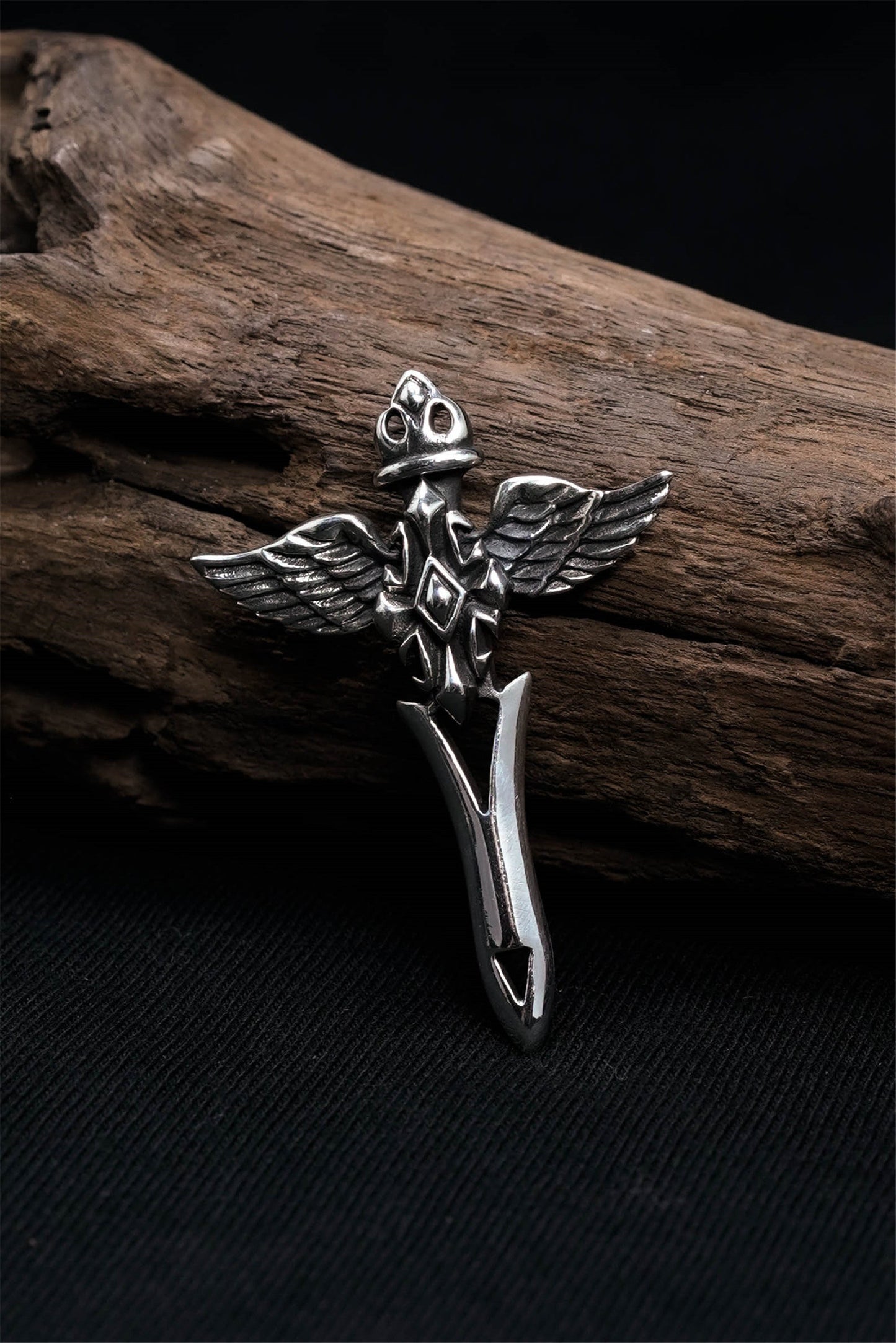 Retro Silver Cross Wings Pendant