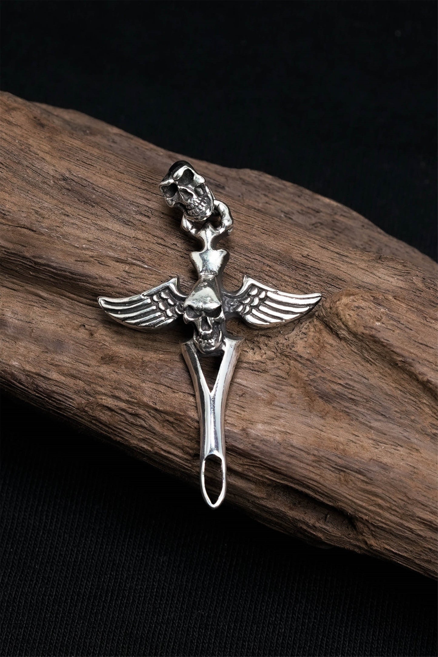 Retro Sterling Silver Cross Skull Pendant