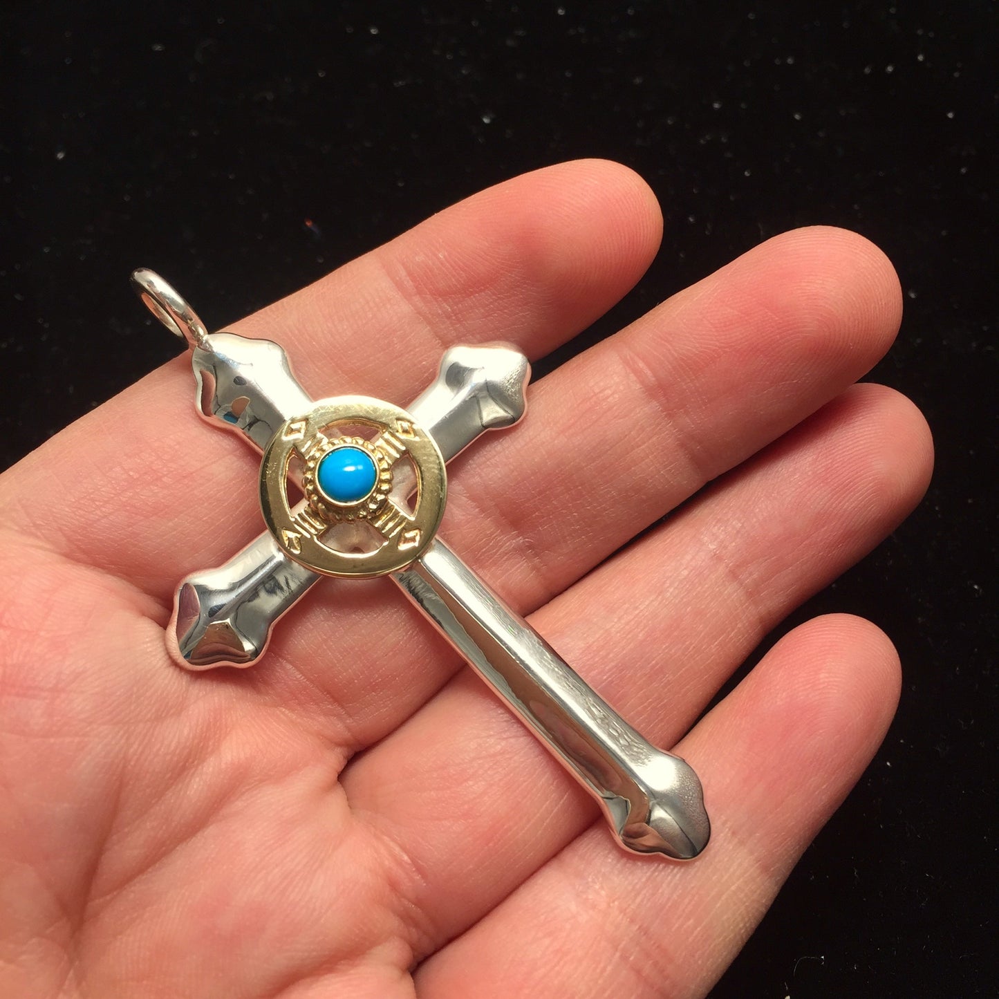 Takahashi Goro Round Turquoise Brass Cross 925 Silver Pendant