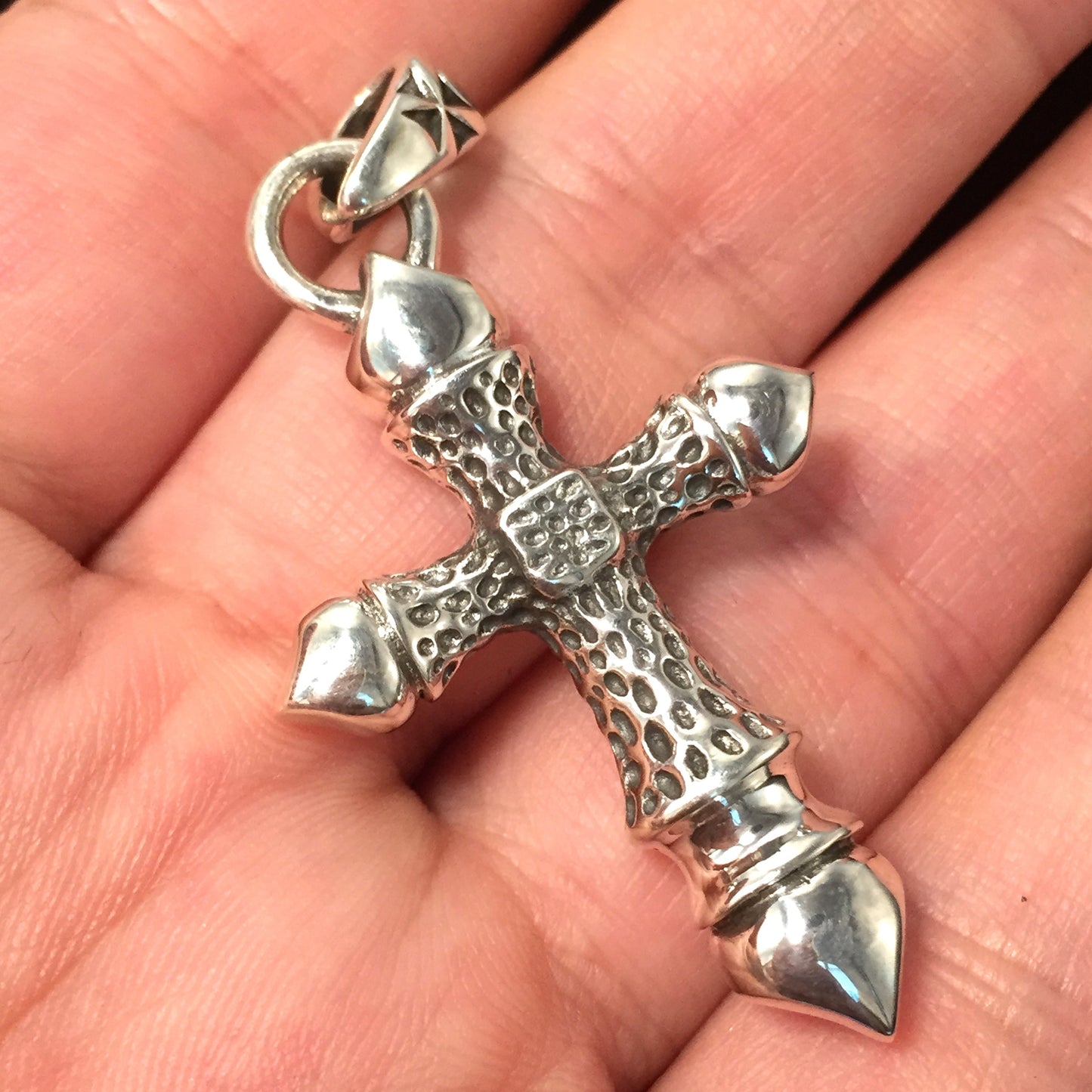 Antique Fire Pattern Cross 925 Silver Pendant