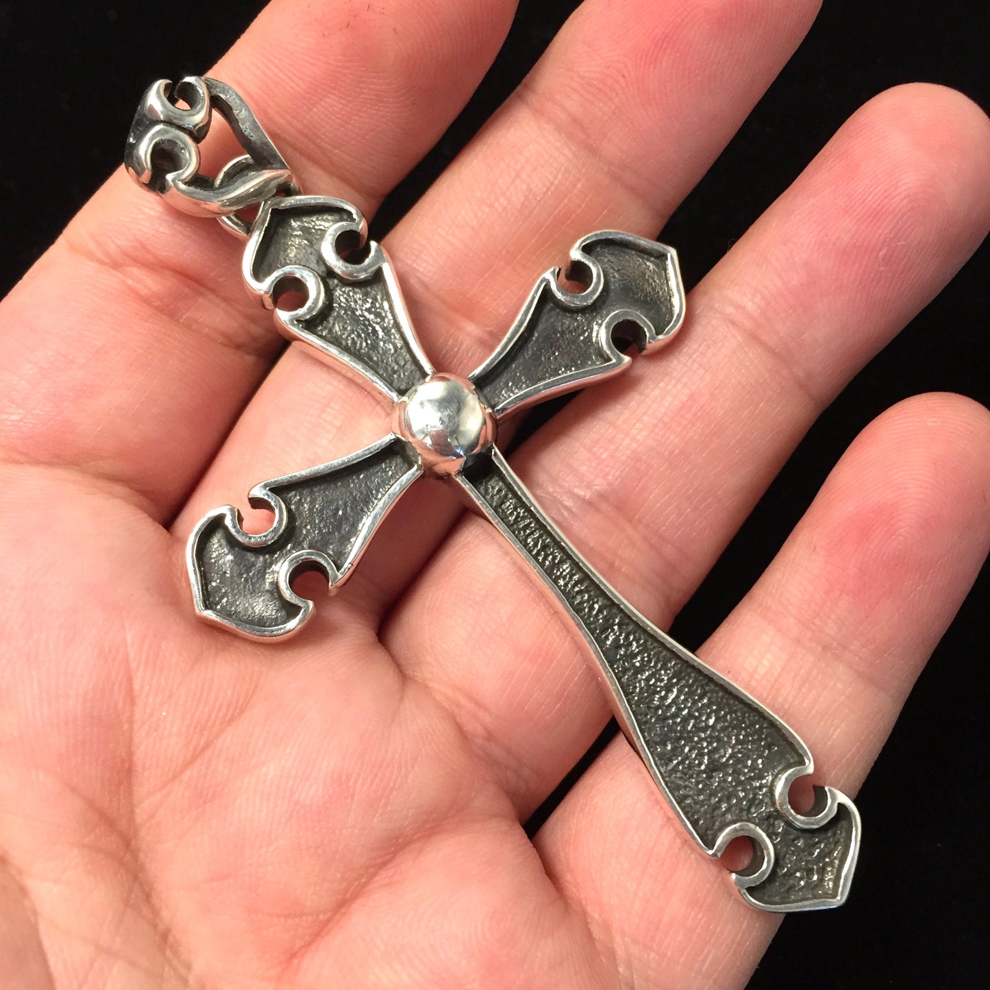 Large Antique Simple Cross 925 Silver Pendant