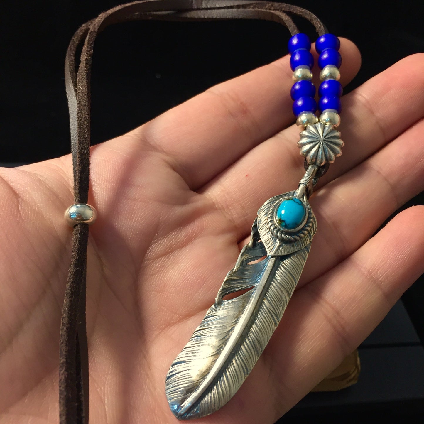 Takahashi Goro Turquoise Feather Necklace Set Retro 925 Silver