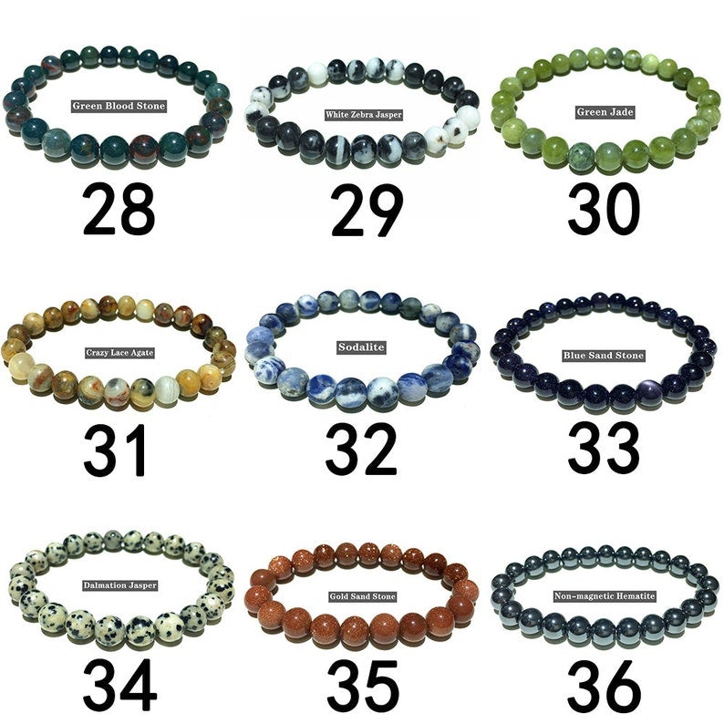8mm Natural Gemstone Beads Handmade Stretch Bracelet