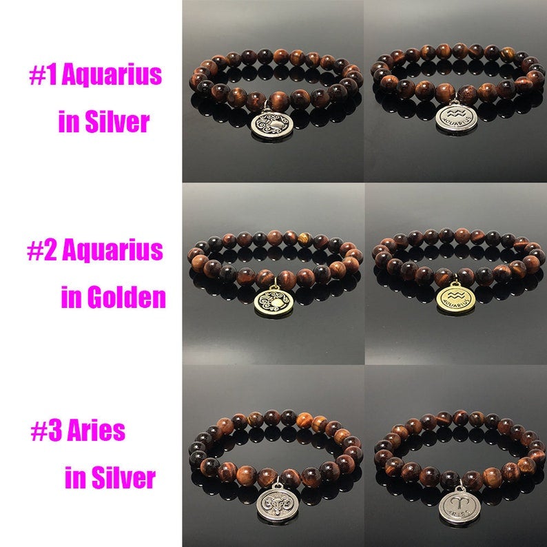 Constellation Zodiac Sign Gemstone Bracelet Celestial Astrology Constellation Jewelry by Red Tiger's Eye Stone Beads