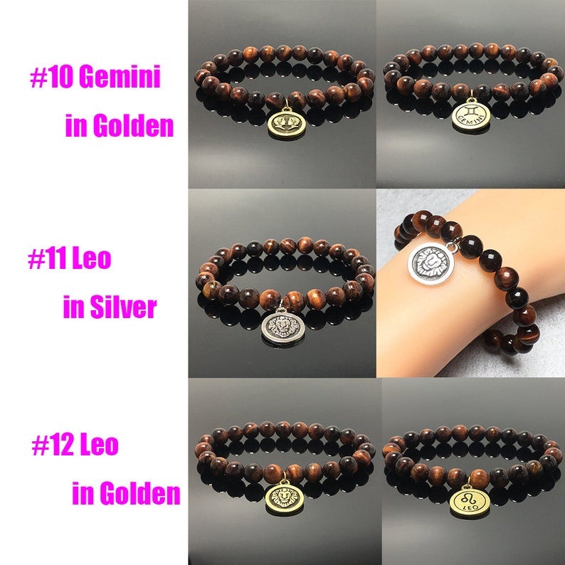 Constellation Zodiac Sign Gemstone Bracelet Celestial Astrology Constellation Jewelry by Red Tiger's Eye Stone Beads