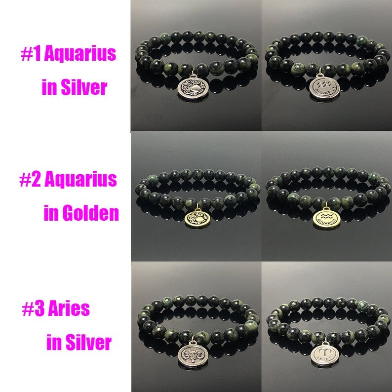 Zodiac Kambaba Stretchy Bracelet Twelve Constellations Bracelet 8mm Gemstone Beaded Bracelet Choose Your Sign Men Women Bracelet Gift
