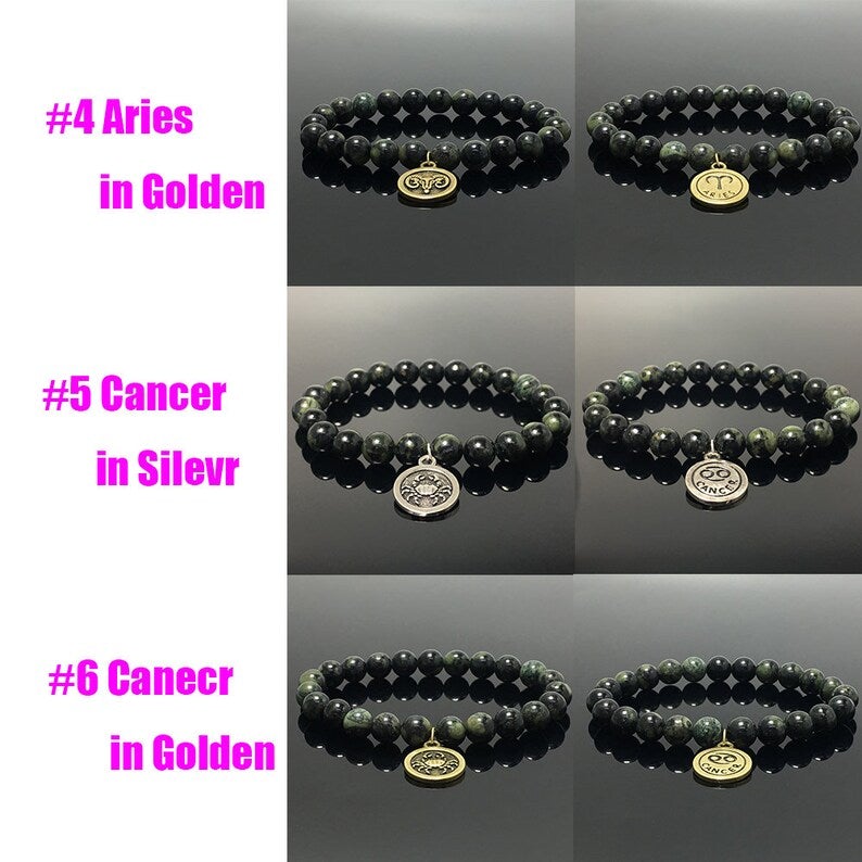 Zodiac Kambaba Stretchy Bracelet Twelve Constellations Bracelet 8mm Gemstone Beaded Bracelet Choose Your Sign Men Women Bracelet Gift