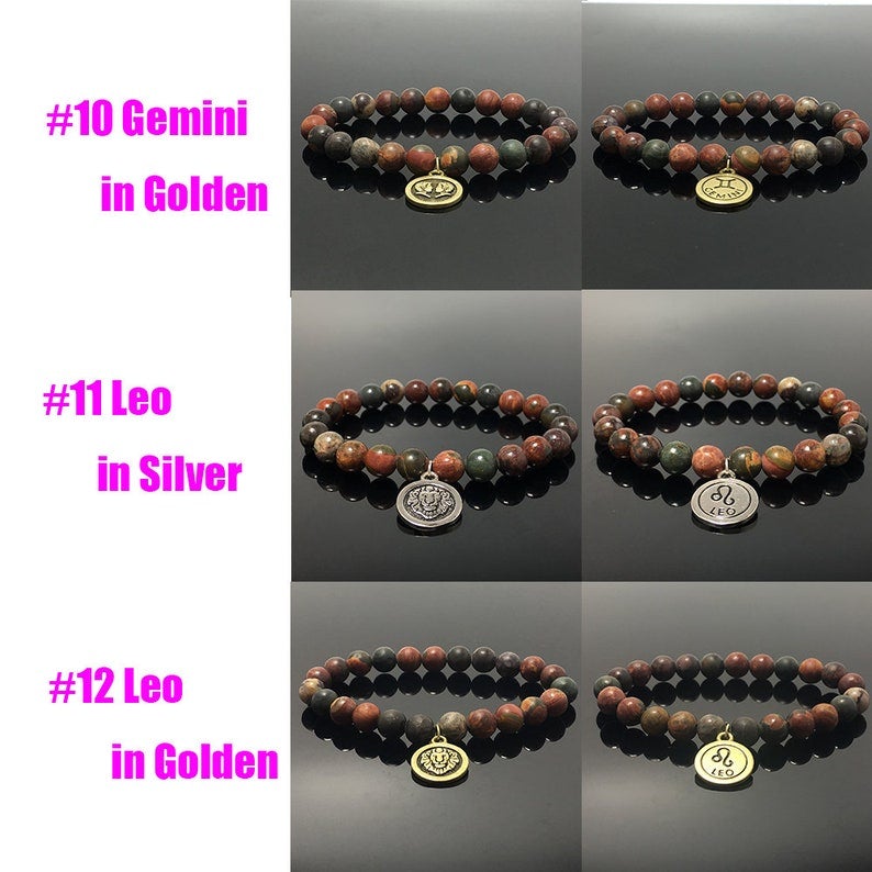 8mm Picasso Beads Zodiac Bracelet Horoscope HD Charm Stretchy Gemstone Bracelet Celestial Astrology Constellation Jewelry Birthstone Gift