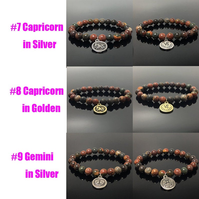 8mm Picasso Beads Zodiac Bracelet Horoscope HD Charm Stretchy Gemstone Bracelet Celestial Astrology Constellation Jewelry Birthstone Gift