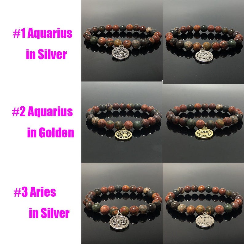 8mm Picasso Beads Zodiac Bracelet Horoscope HD Charm Stretchy Gemstone Bracelet Celestial Astrology Constellation Jewelry Birthstone Gift