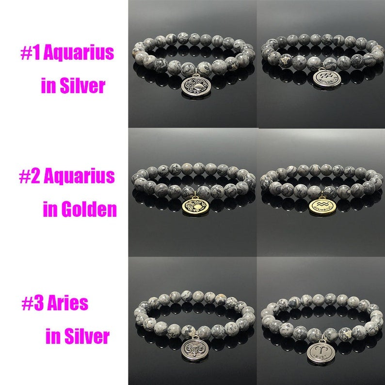 Map Stone Beads Zodiac Charm Bracelet Horoscope Spacer Stretchy Gemstone Bracelet Celestial Astrology Constellation Jewelry Birthstone Gift