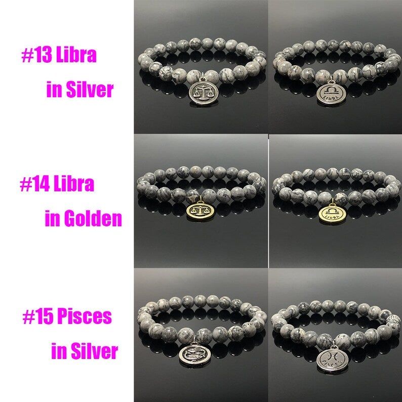 Map Stone Beads Zodiac Charm Bracelet Horoscope Spacer Stretchy Gemstone Bracelet Celestial Astrology Constellation Jewelry Birthstone Gift