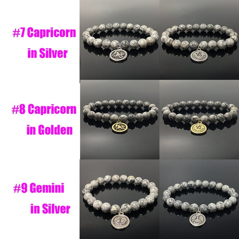 Map Stone Beads Zodiac Charm Bracelet Horoscope Spacer Stretchy Gemstone Bracelet Celestial Astrology Constellation Jewelry Birthstone Gift