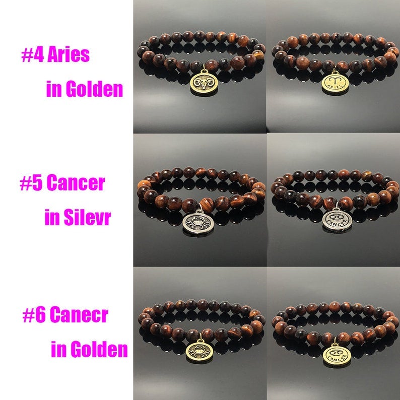 Constellation Zodiac Sign Gemstone Bracelet Celestial Astrology Constellation Jewelry by Red Tiger's Eye Stone Beads