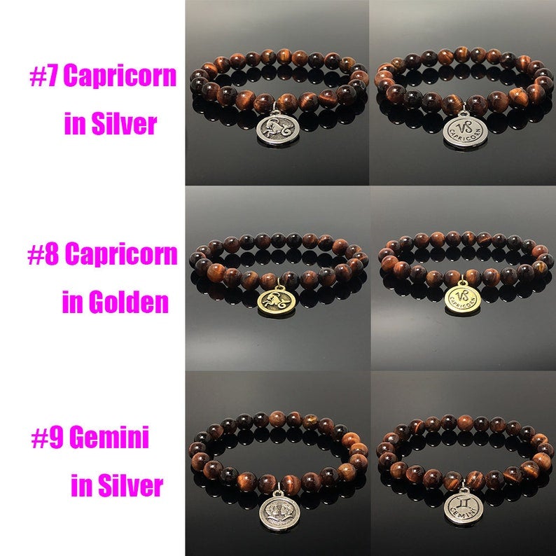 Constellation Zodiac Sign Gemstone Bracelet Celestial Astrology Constellation Jewelry by Red Tiger's Eye Stone Beads