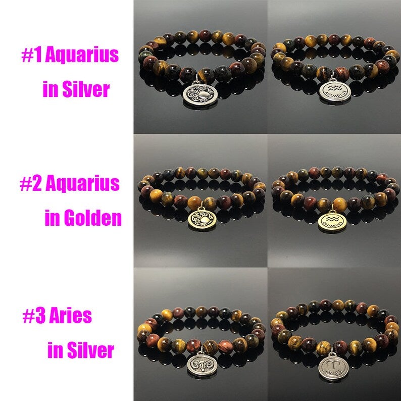 Constellation Zodiac Sign Gemstone Bracelet Celestial Astrology Constellation Jewelry by Colorful Tiger's Eye Beads Charms