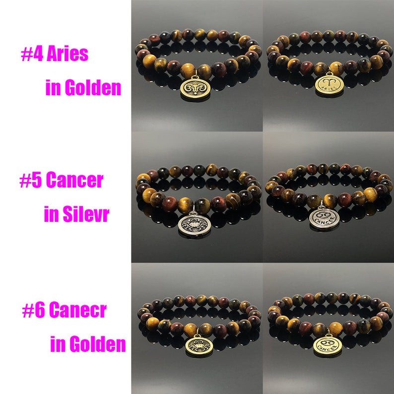 Constellation Zodiac Sign Gemstone Bracelet Celestial Astrology Constellation Jewelry by Colorful Tiger's Eye Beads Charms