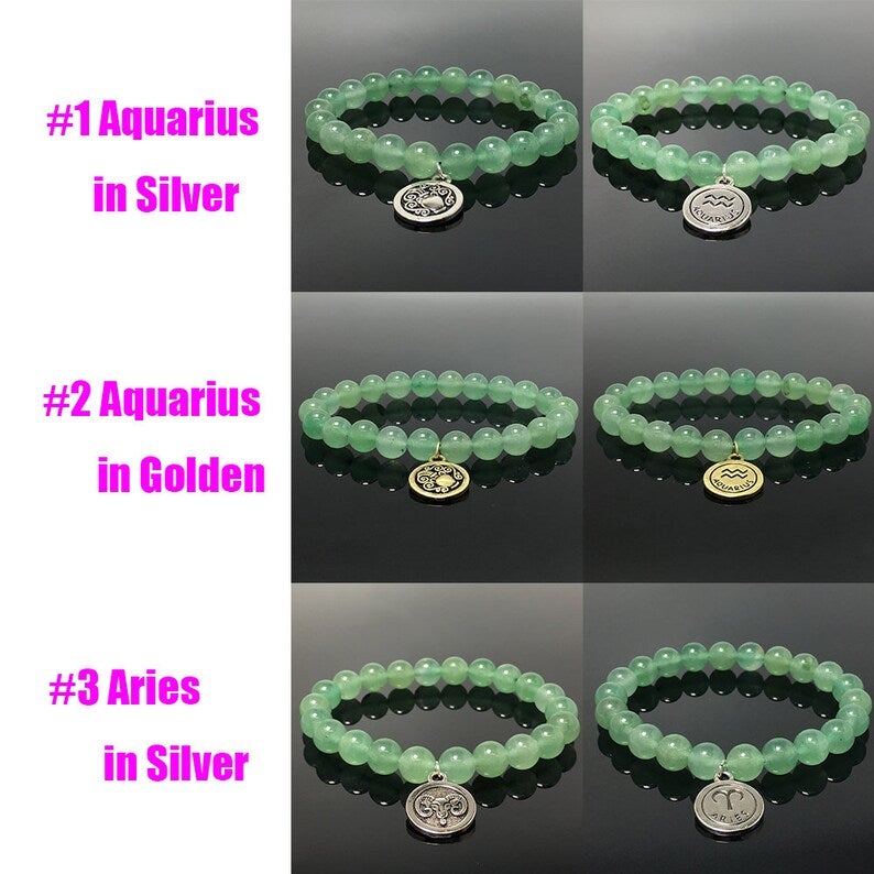 Green Aventurine Beads Bracelet with Zodiac Charm Constellation Gemstone Bracelet Celestial Astrology Constellation Jewelry