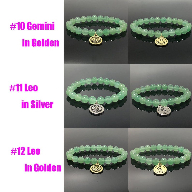 Green Aventurine Beads Bracelet with Zodiac Charm Constellation Gemstone Bracelet Celestial Astrology Constellation Jewelry