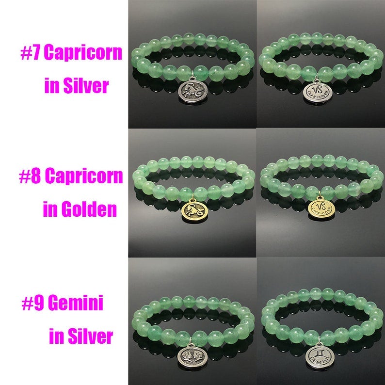 Green Aventurine Beads Bracelet with Zodiac Charm Constellation Gemstone Bracelet Celestial Astrology Constellation Jewelry