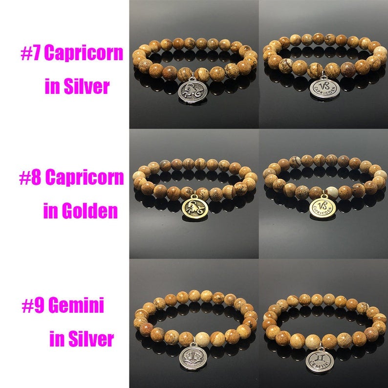 Picture Jasper Beads Zodiac Bracelet Horoscope HD Charm Stretchy Gemstone Bracelet Celestial Astrology Constellation Jewelry Birthstone Gift