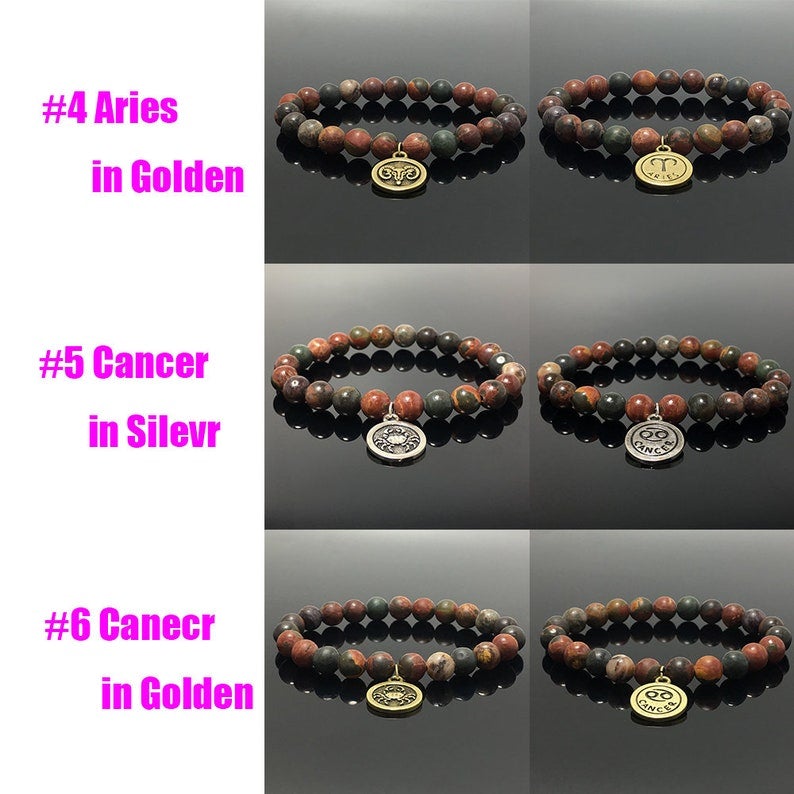 8mm Picasso Beads Zodiac Bracelet Horoscope HD Charm Stretchy Gemstone Bracelet Celestial Astrology Constellation Jewelry Birthstone Gift