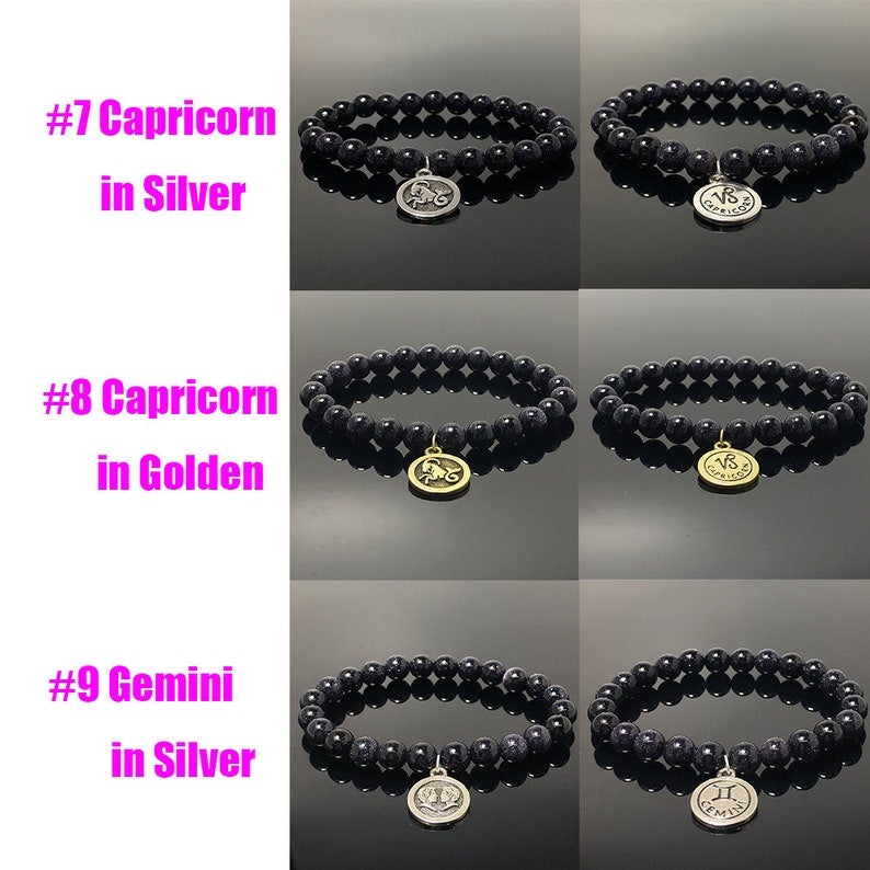 8mm Blue Sandstone Bead Zodiac Bracelet Horoscope Charm Stretchy Gemstone Bracelet Celestial Astrology Constellation Jewelry Birthstone Gift