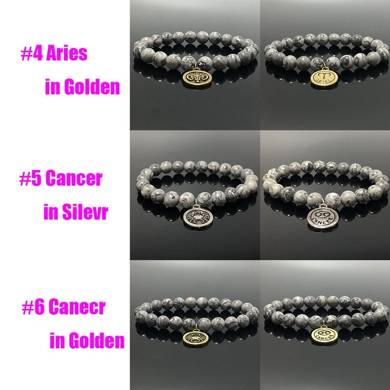 Map Stone Beads Zodiac Charm Bracelet Horoscope Spacer Stretchy Gemstone Bracelet Celestial Astrology Constellation Jewelry Birthstone Gift