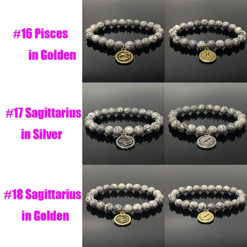 Map Stone Beads Zodiac Charm Bracelet Horoscope Spacer Stretchy Gemstone Bracelet Celestial Astrology Constellation Jewelry Birthstone Gift